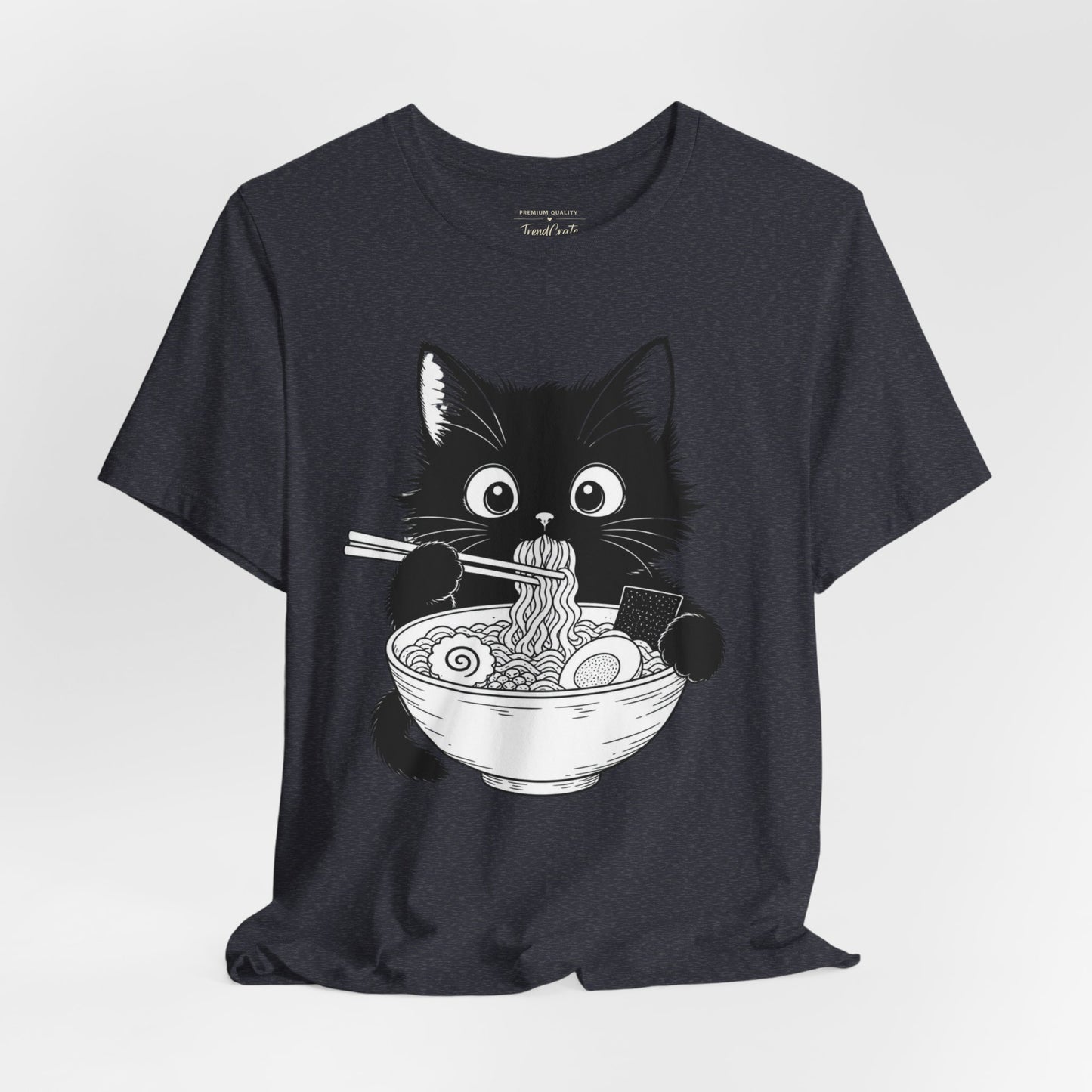 Cat Ramen T-Shirt — Cute Black Kitten Eating Ramen Graphic Tee