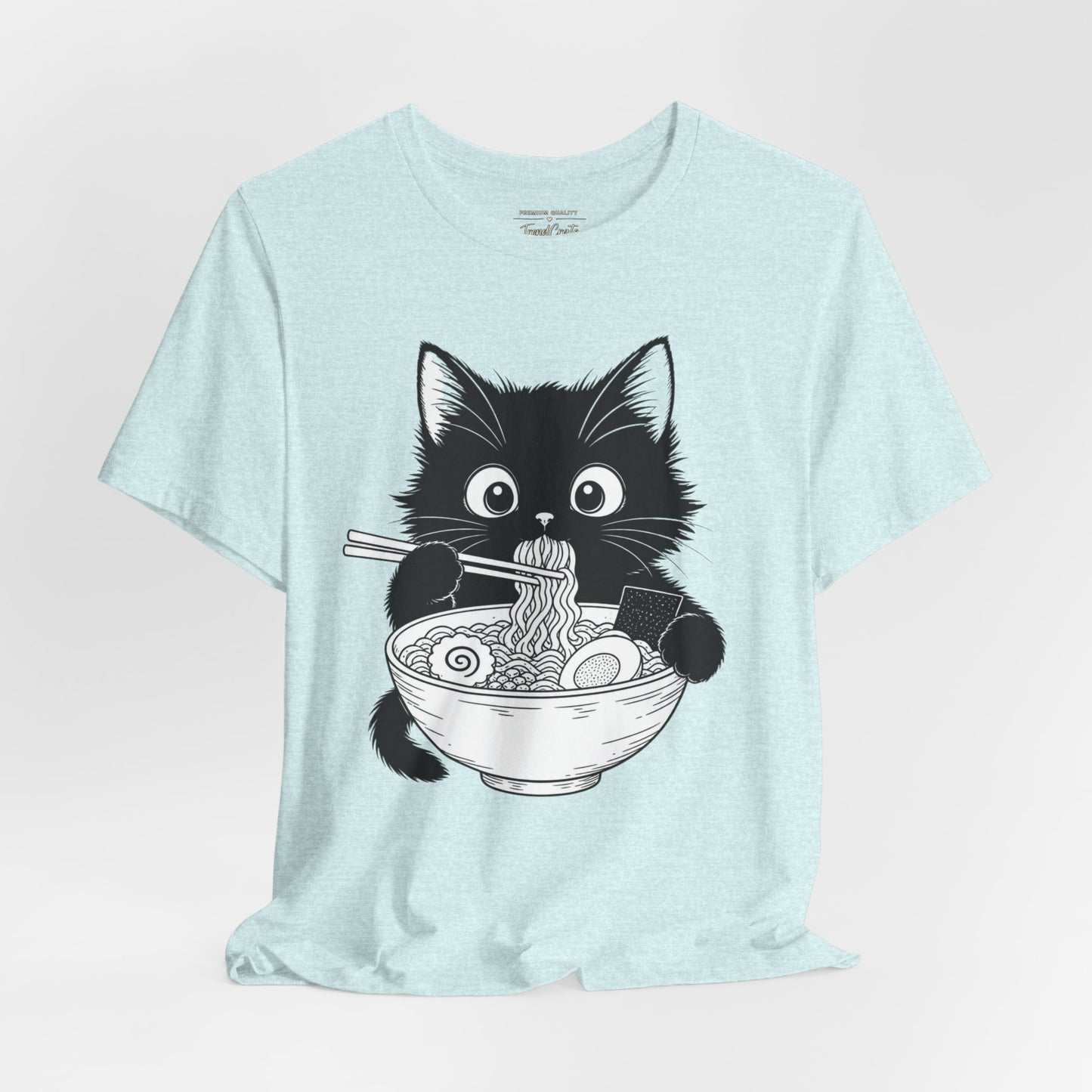 Cat Ramen T-Shirt — Cute Black Kitten Eating Ramen Graphic Tee