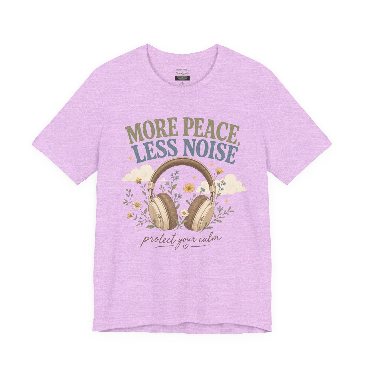 More Peace Less Noise Headphone Tee – Calm Vibes Graphic T-Shirt