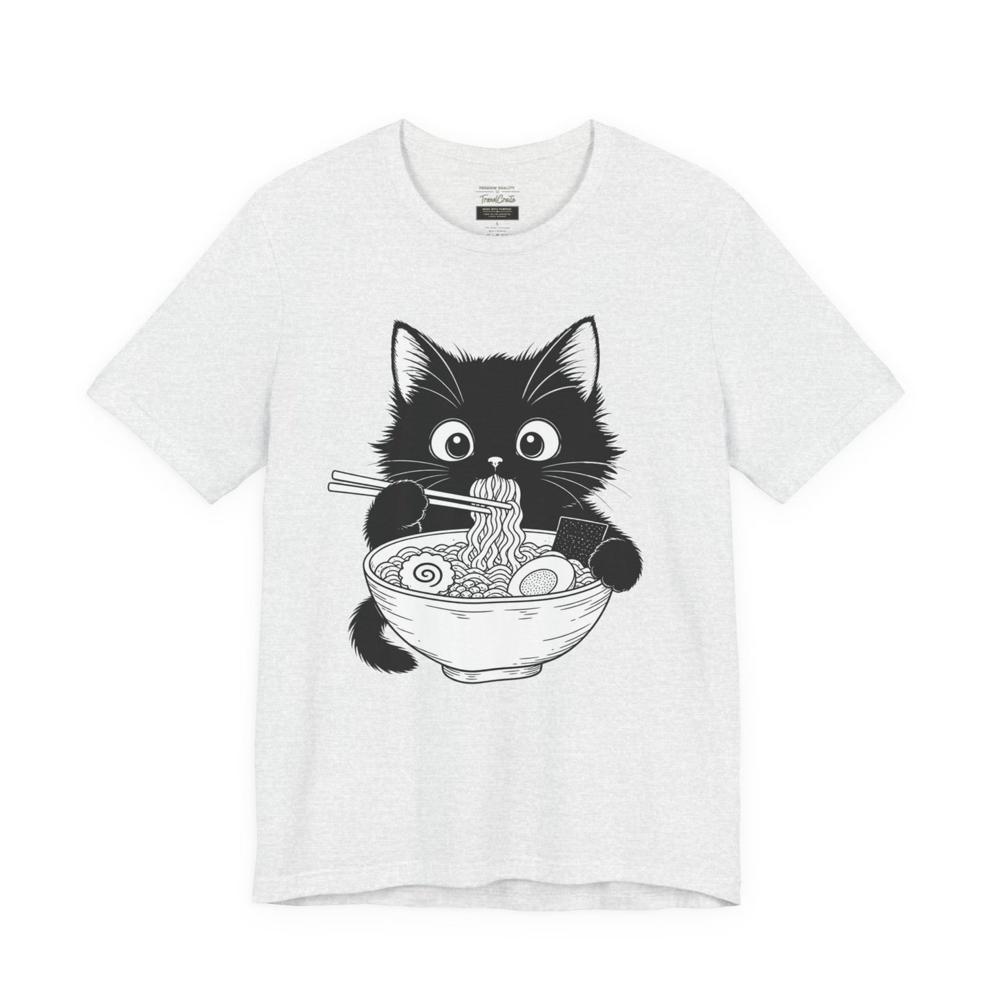 Cat Ramen T-Shirt — Cute Black Kitten Eating Ramen Graphic Tee
