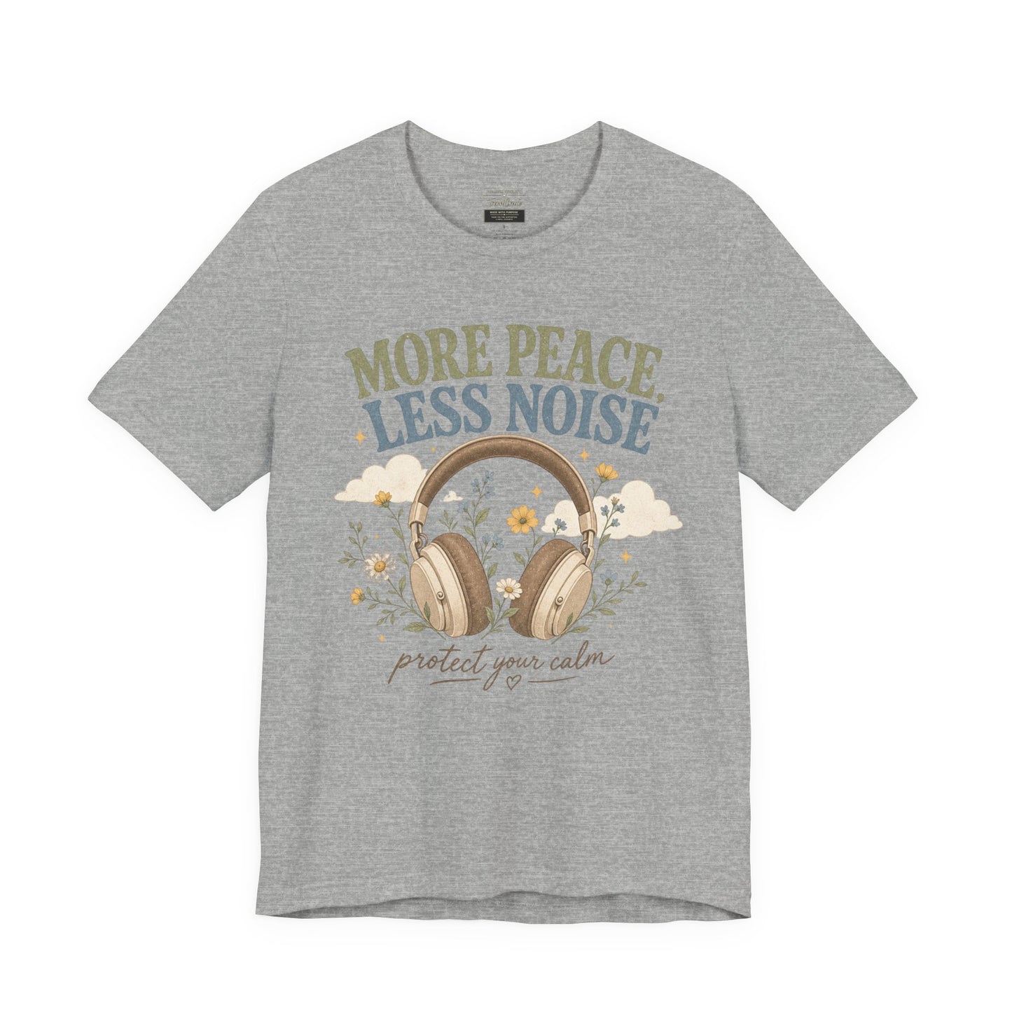 More Peace Less Noise Headphone Tee – Calm Vibes Graphic T-Shirt