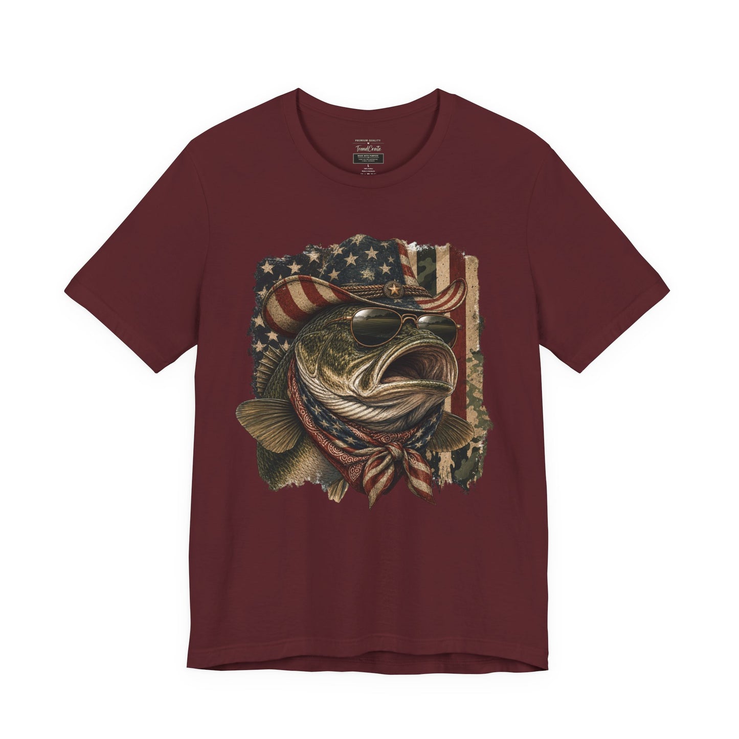 Patriotic Bass Fishing Tee — American Flag Bass Graphic Shirt