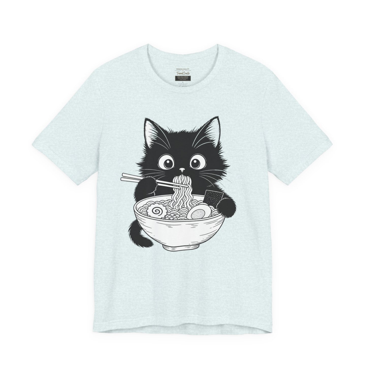 Cat Ramen T-Shirt — Cute Black Kitten Eating Ramen Graphic Tee