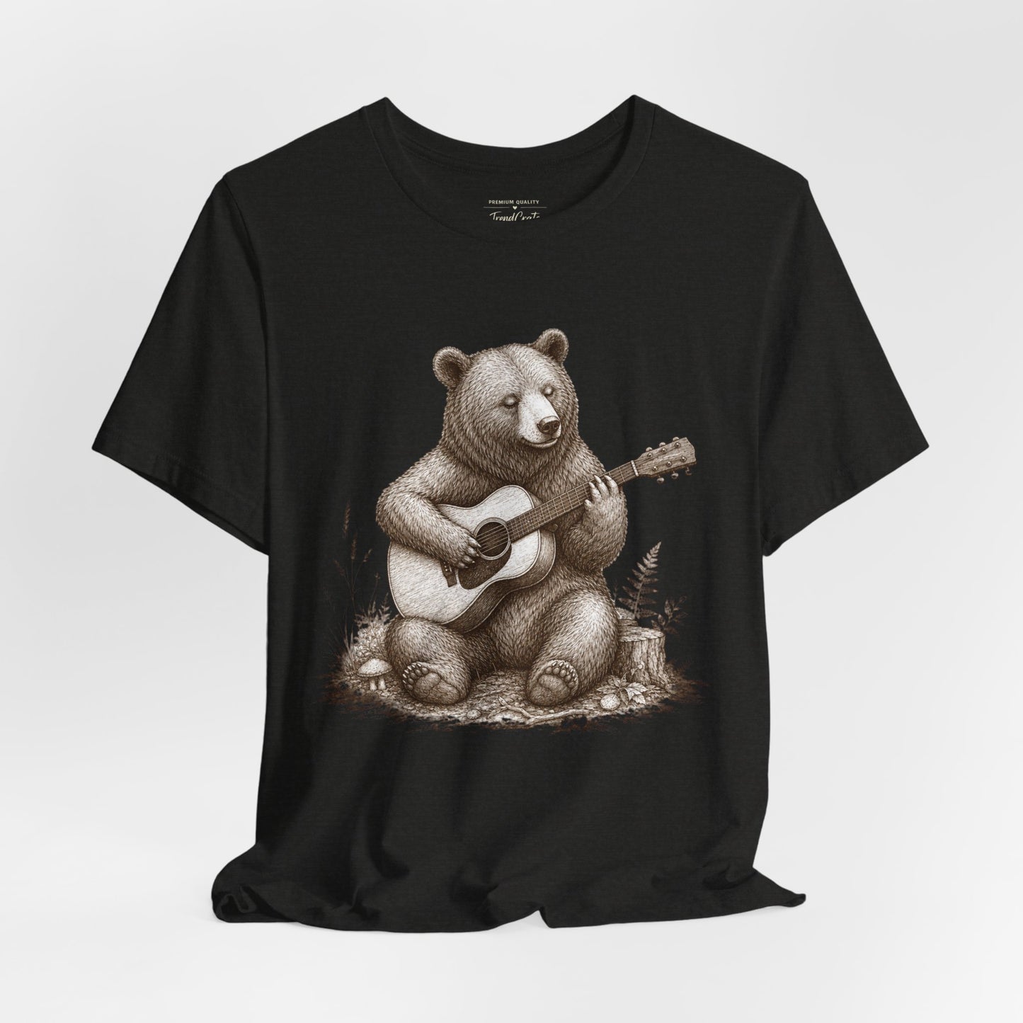 Bear Playing Guitar T-Shirt — Cute Acoustic Campfire Graphic Tee