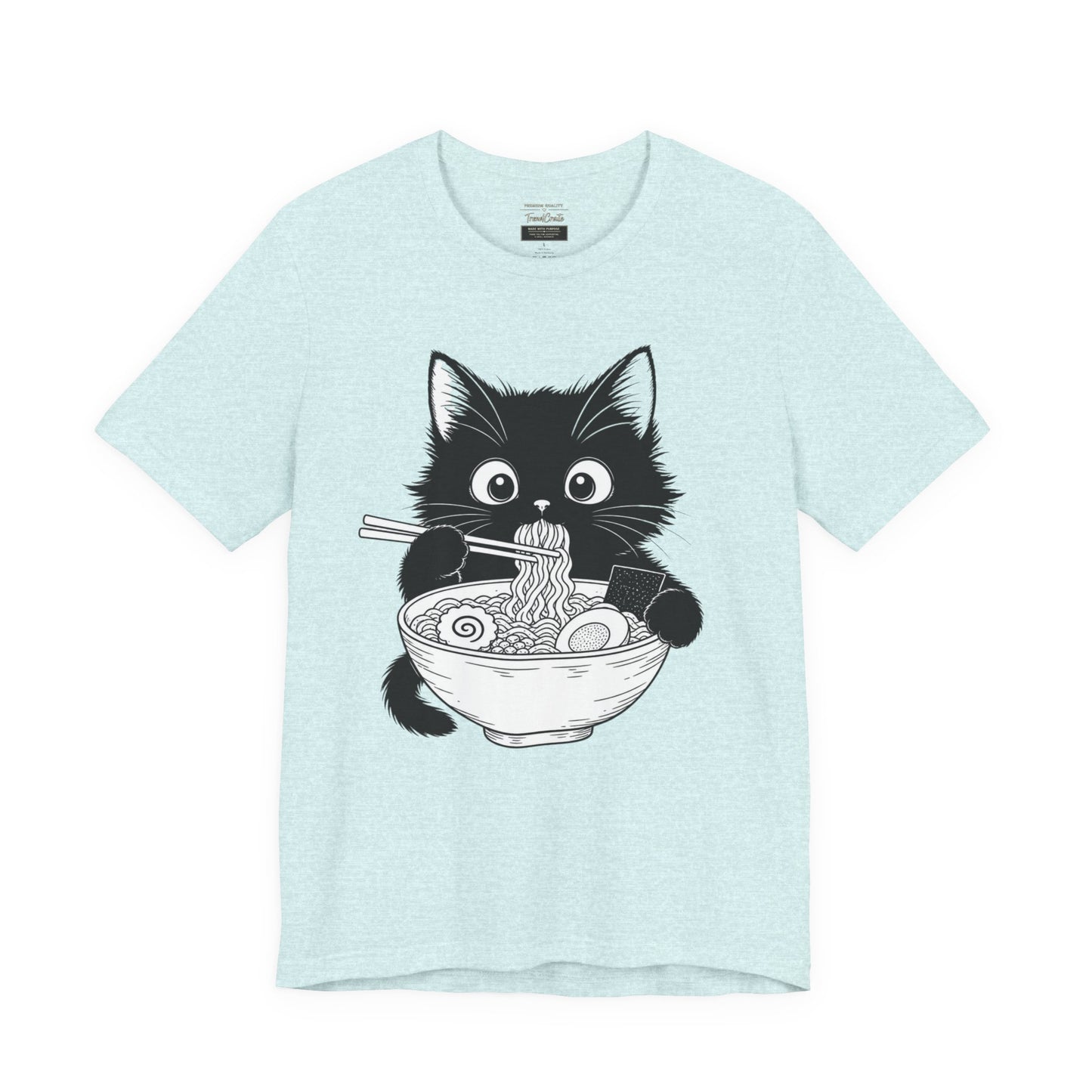 Cat Ramen T-Shirt — Cute Black Kitten Eating Ramen Graphic Tee