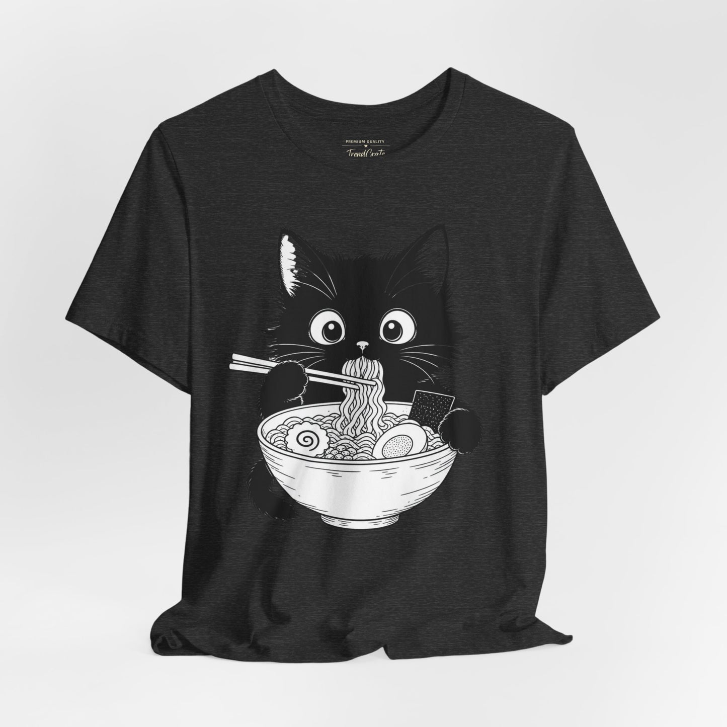 Cat Ramen T-Shirt — Cute Black Kitten Eating Ramen Graphic Tee