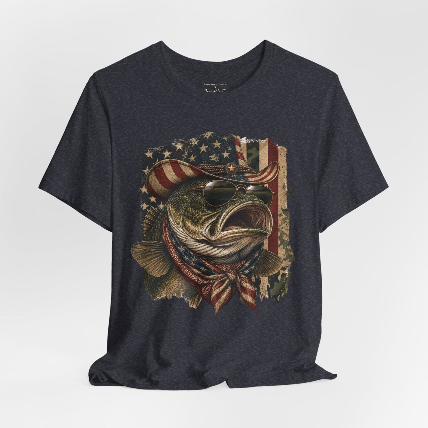 Patriotic Bass Fishing Tee — American Flag Bass Graphic Shirt
