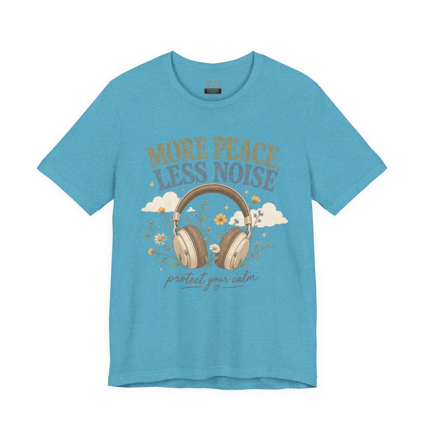 More Peace Less Noise Headphone Tee – Calm Vibes Graphic T-Shirt
