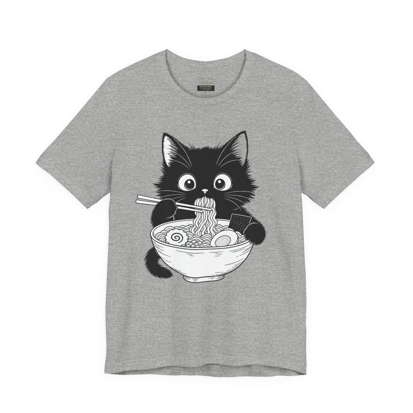 Cat Ramen T-Shirt — Cute Black Kitten Eating Ramen Graphic Tee