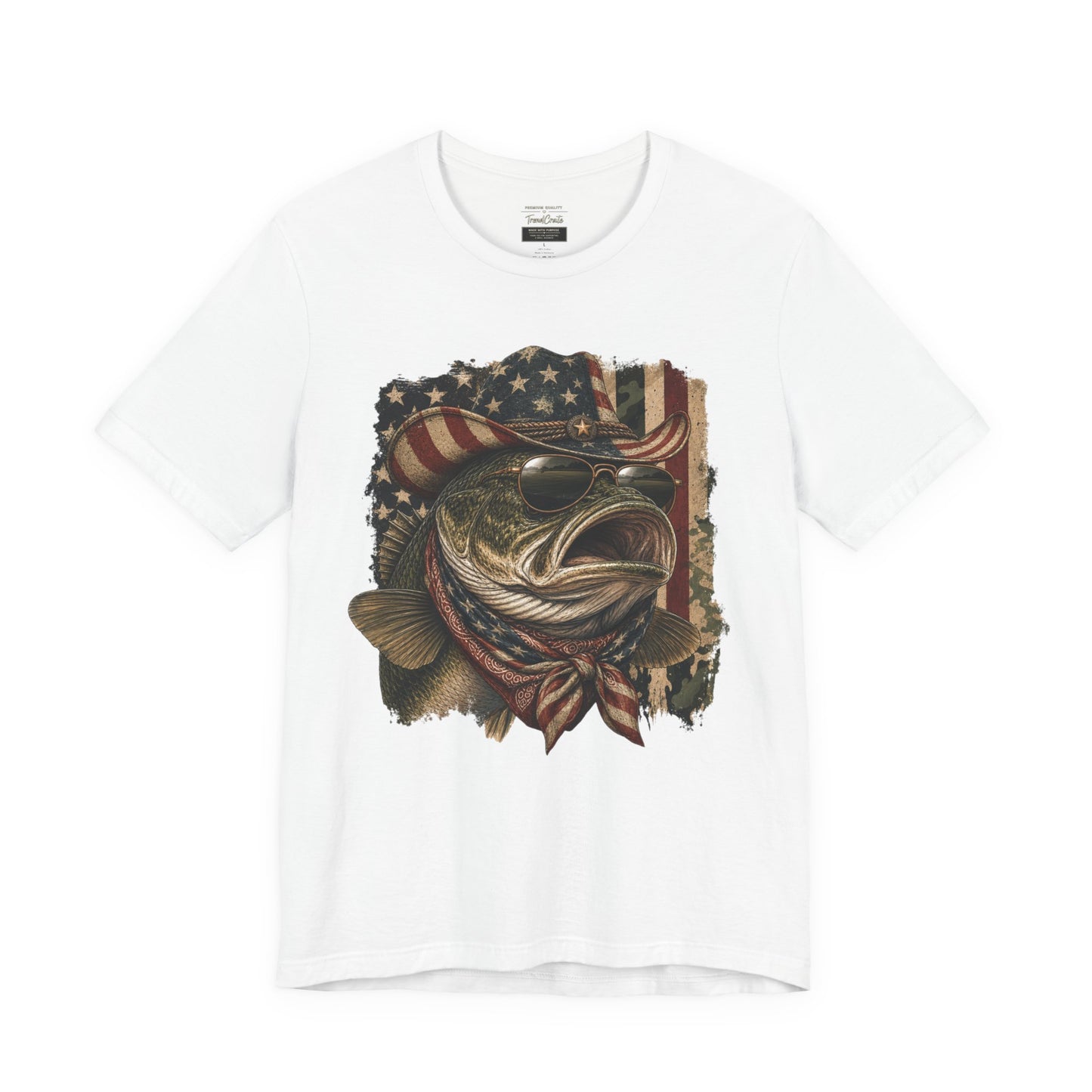 Patriotic Bass Fishing Tee — American Flag Bass Graphic Shirt