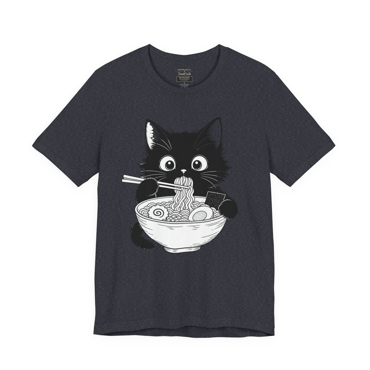 Cat Ramen T-Shirt — Cute Black Kitten Eating Ramen Graphic Tee