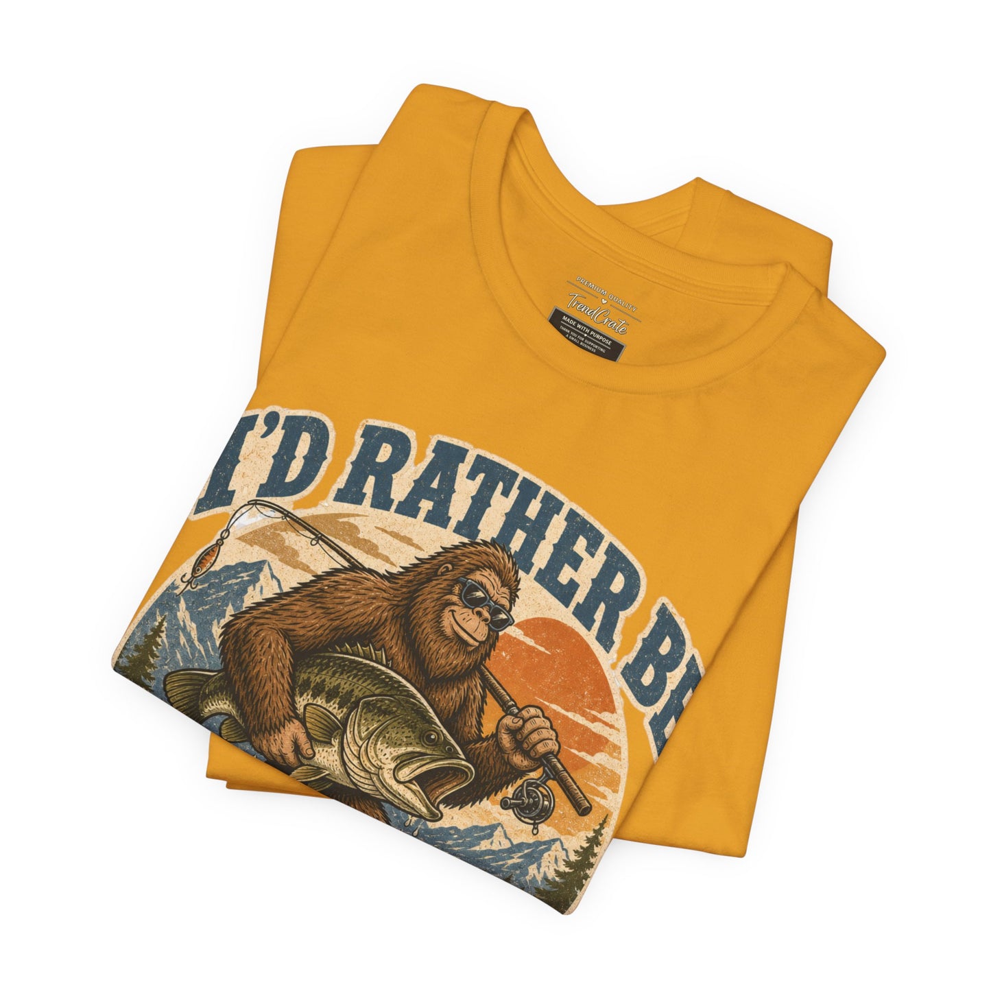 Fishing T-Shirt — "I'd Rather Be Fishing" Bigfoot Graphic Tee