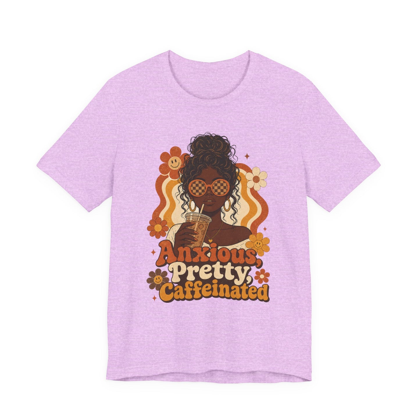 Anxious Pretty Caffeinated Tee — Retro Floral Coffee Lover Shirt
