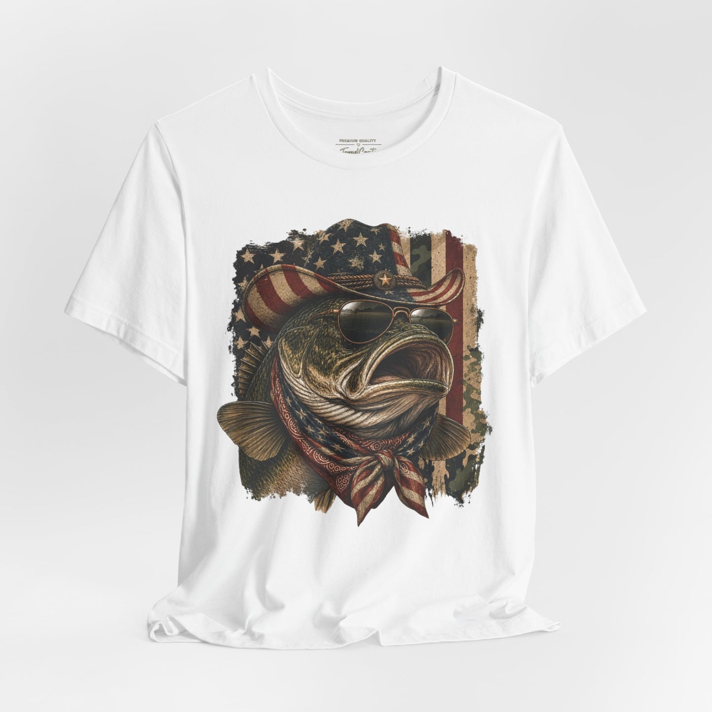 Patriotic Bass Fishing Tee — American Flag Bass Graphic Shirt