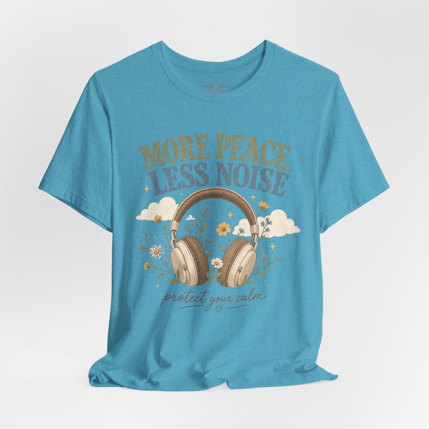 More Peace Less Noise Headphone Tee – Calm Vibes Graphic T-Shirt