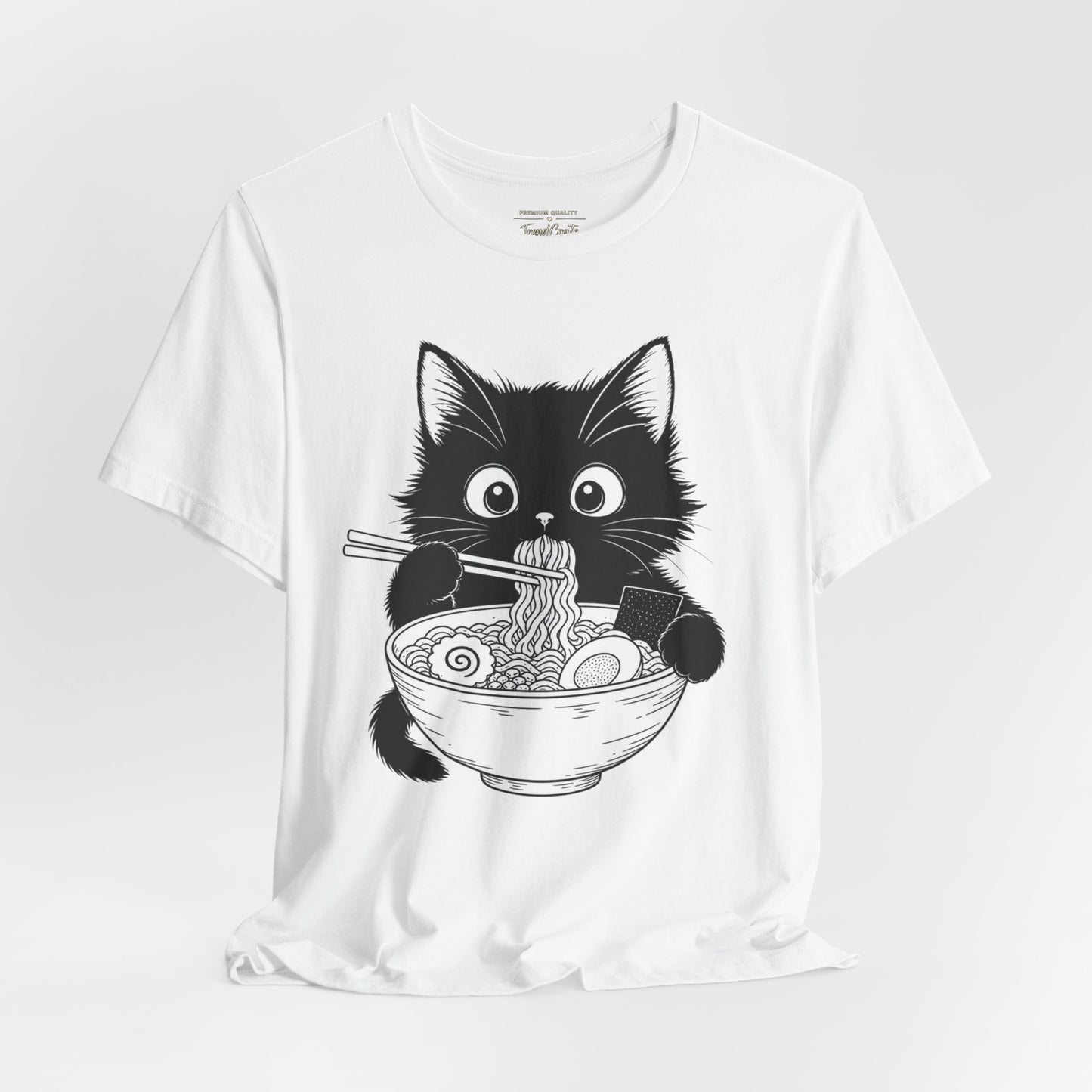 Cat Ramen T-Shirt — Cute Black Kitten Eating Ramen Graphic Tee