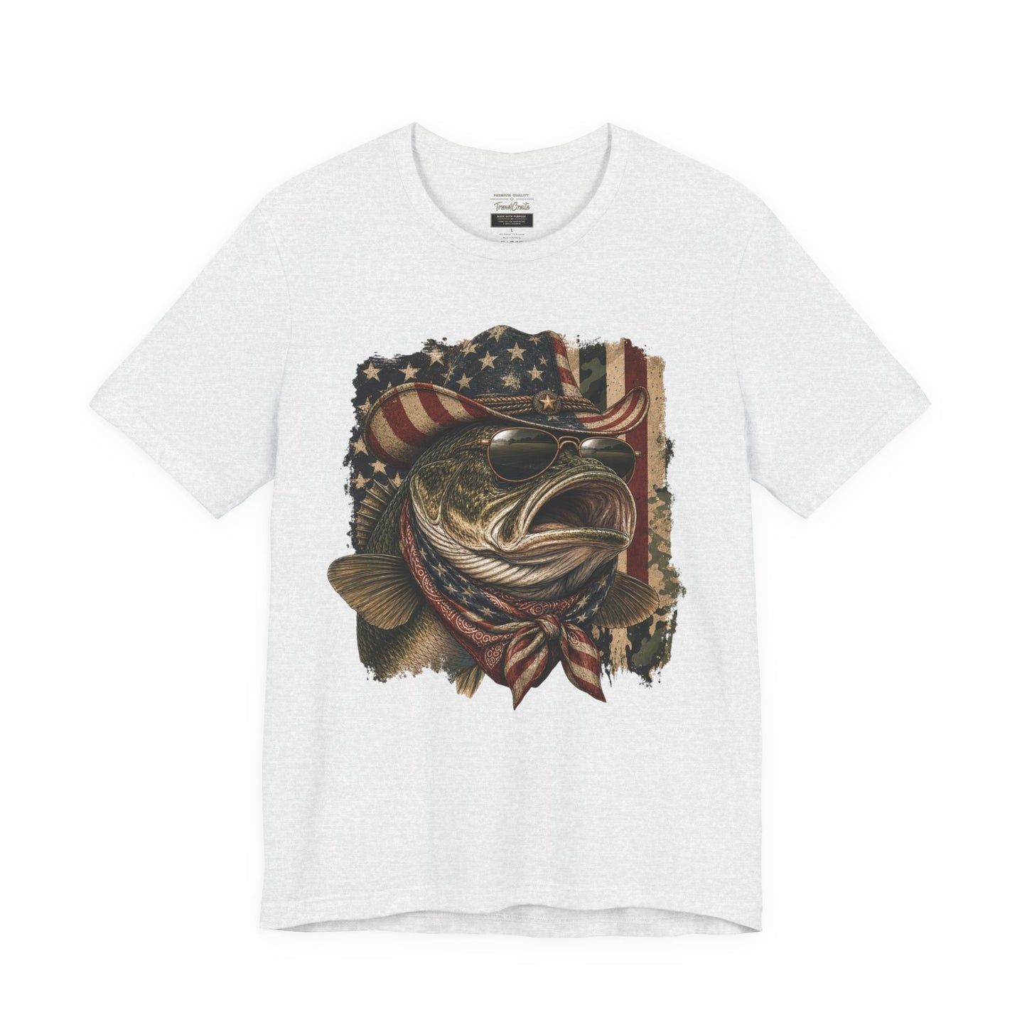 Patriotic Bass Fishing Tee — American Flag Bass Graphic Shirt