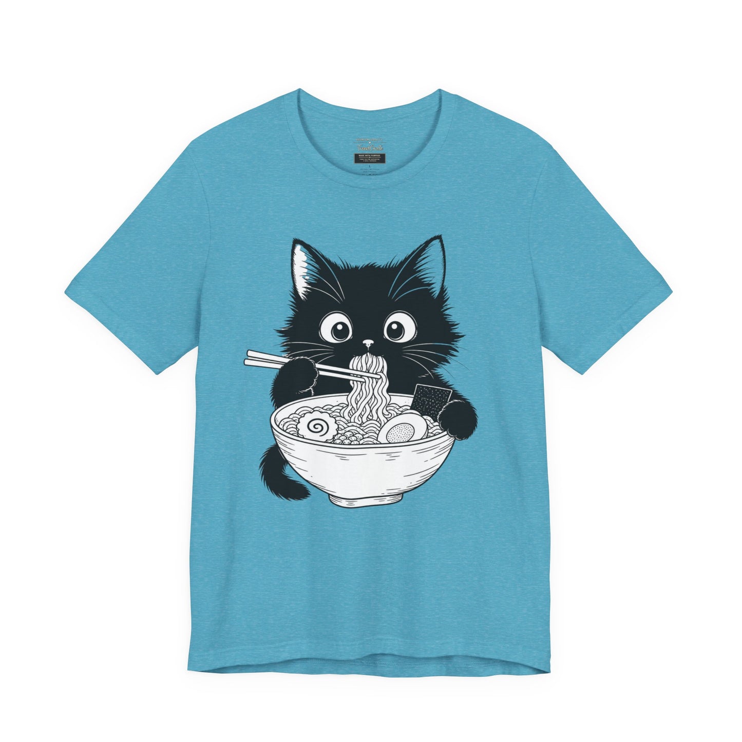 Cat Ramen T-Shirt — Cute Black Kitten Eating Ramen Graphic Tee