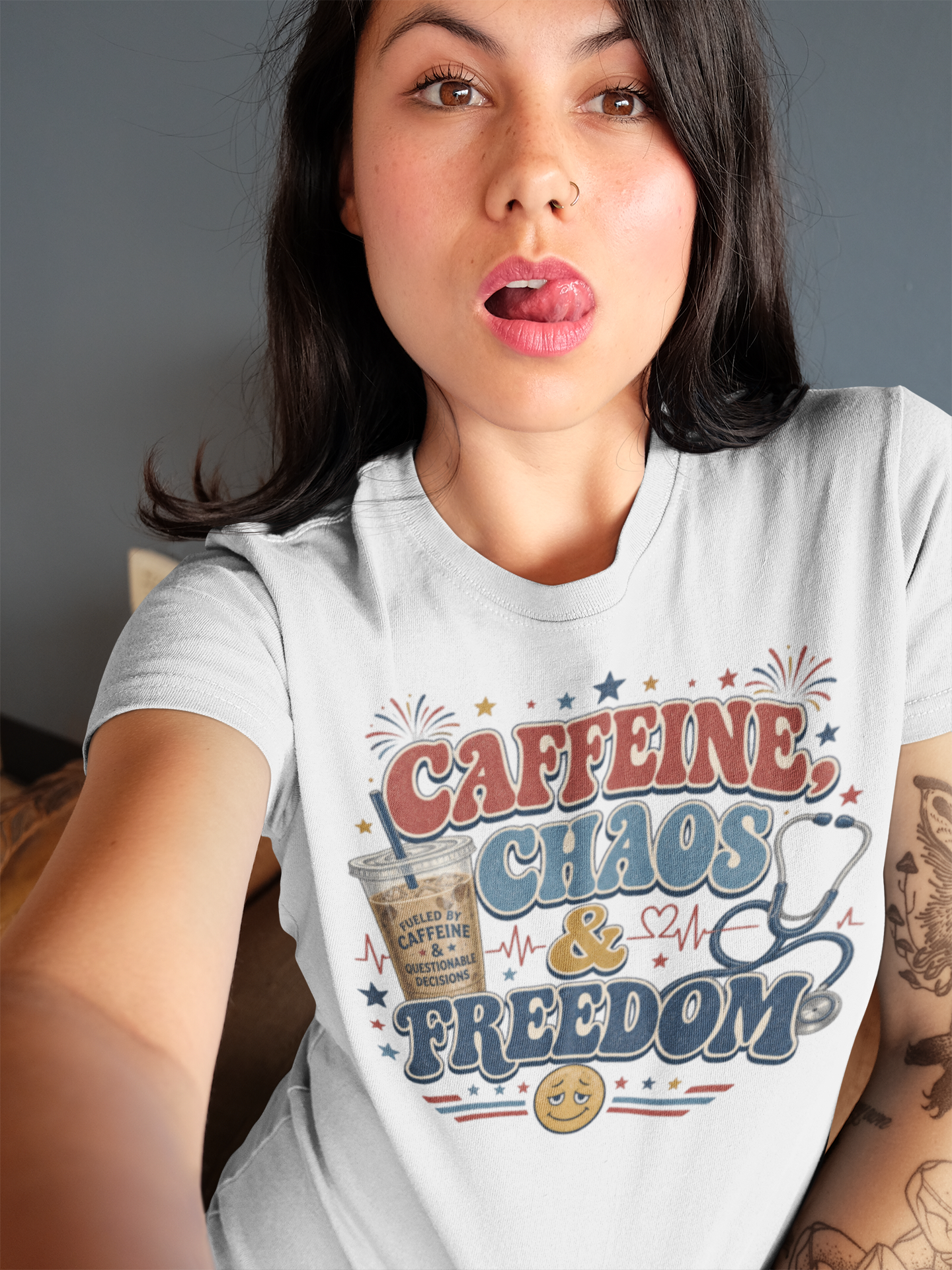 Caffeine, Chaos & Freedom Nurse Tee